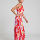 Taya | Ein Schulter Faltenrock Midi Kleid