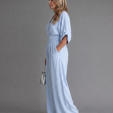 Emene | Drapierter V-Ausschnitt weiter Beinschnitt entspannter Jumpsuit