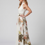 Wiese | Drapiertes Halterneck Botanisches Panel Maxikleid