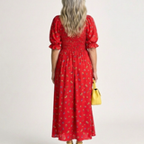Delphine | Midi-Kleid mit quadratischem Ausschnitt und Blumenmuster