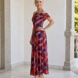 Violla | Off-Shoulder Aquarell-Druck Fließendes Midi-Kleid