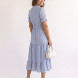 Dakota | Kurzärmeliges gestreiftes, schichtetes Midikleid