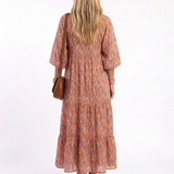 Amara | Geometrisches Druck V-Ausschnitt Schicht-Midi-Kleid