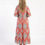Zaria | Paisley-Print V-Ausschnitt Kurzarm Midi-Kleid