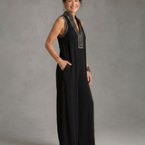 Velmira | Bestickter V-Ausschnitt Ärmelloser Jumpsuit mit weitem Bein