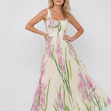 Ärmelloses Midi-Kleid mit Quadrat-Ausschnitt und eleganten Falten