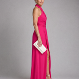 Vaelora | Kreuz-Halter Drapiertes Midi-Kleid mit Seitenschlitz