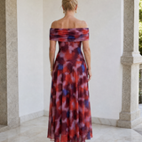 Violla | Off-Shoulder Aquarell-Druck Fließendes Midi-Kleid