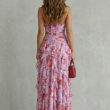 Belladina | Romantische Rosenfall Maxi-Kleid mit amerikanischem Ausschnitt