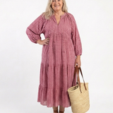 Arlette | Geometrisches Druck Midi-Kleid mit langen Ärmeln
