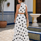 Lysa | Gepunktetes Haltertop und gestuftes Maxikleid-Set