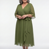Elysia | V-Ausschnitt Drapiertes Taillenband Midi-Kleid