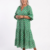 Fiora | Floral Print V-Ausschnitt Stufen Midi Kleid