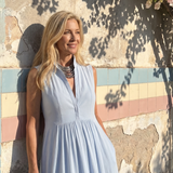Virelia | Ärmelloser, kragenloser, fließender Jumpsuit mit weitem Bein