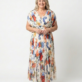 Savannah | Kurzes, ärmelloses, plissiertes Midi-Kleid