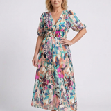 Eulalie | V-Ausschnitt Kurzarm Gerafftes Taillen Midi-Kleid