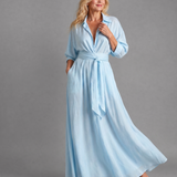 Zelith | Geknotetes Kragenflussendes Langarm-Midi-Kleid