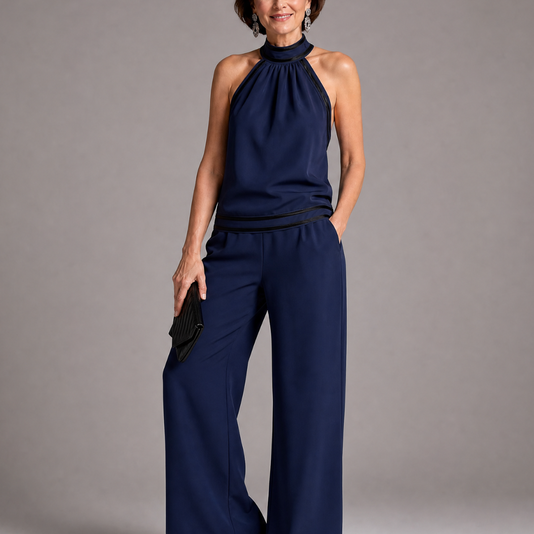 Zephyrine | Jumpsuit mit Kontrastbesatz und weit geschnittenem Bein