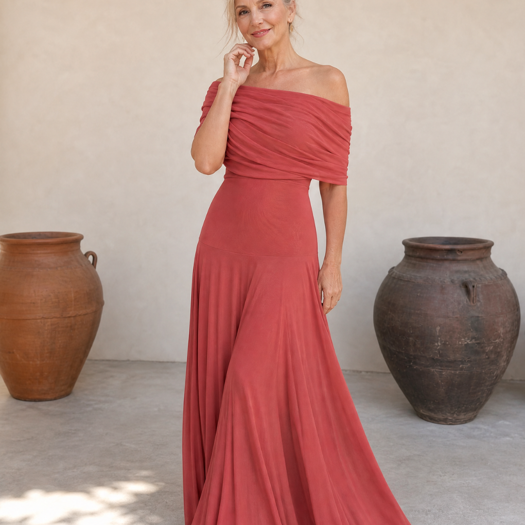Valerinne | Off-Shoulder Drapiertes Oberteil Fließendes Maxikleid