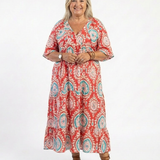 Zaria | Paisley-Print V-Ausschnitt Kurzarm Midi-Kleid