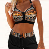 Maryan | Geometrisches Muster Bikini mit Hohem Elastischen Bund