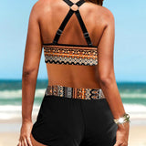 Maryan | Geometrisches Muster Bikini mit Hohem Elastischen Bund