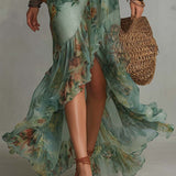 Aurora | Floral Maxi Kleid mit romantischem asymmetrischen Saum