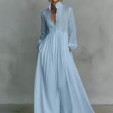 Sita | Maxi Minikleid mit Patchwork, hohem Kragen und langen Ärmeln