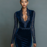 Luxuriöses Midi Kleid V-Ausschnitt Spitz