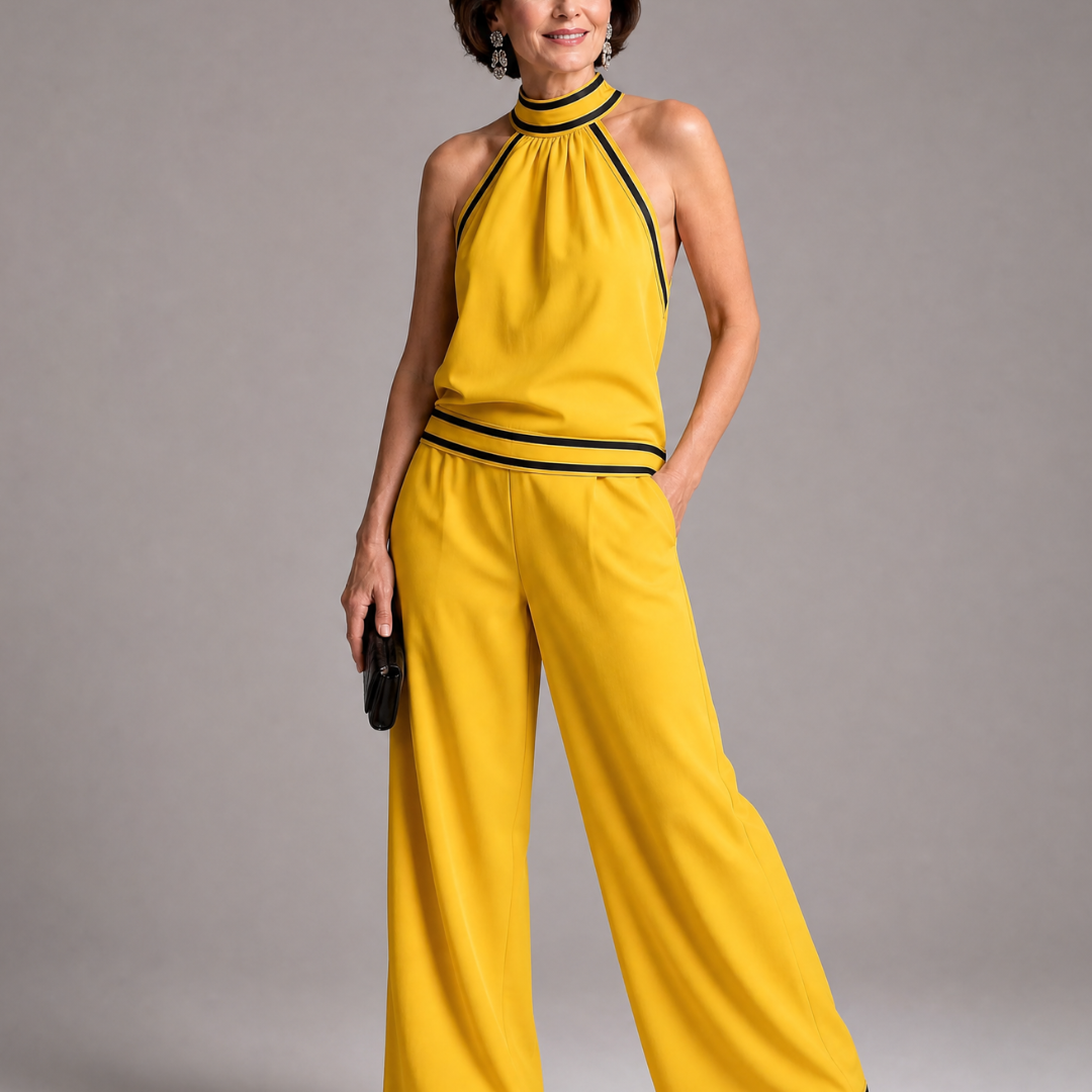 Zephyrine | Jumpsuit mit Kontrastbesatz und weit geschnittenem Bein