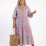 Mireya | Geometrisches Print Langarm Tiered Midi Kleid