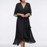 Elysia | V-Ausschnitt Drapiertes Taillenband Midi-Kleid
