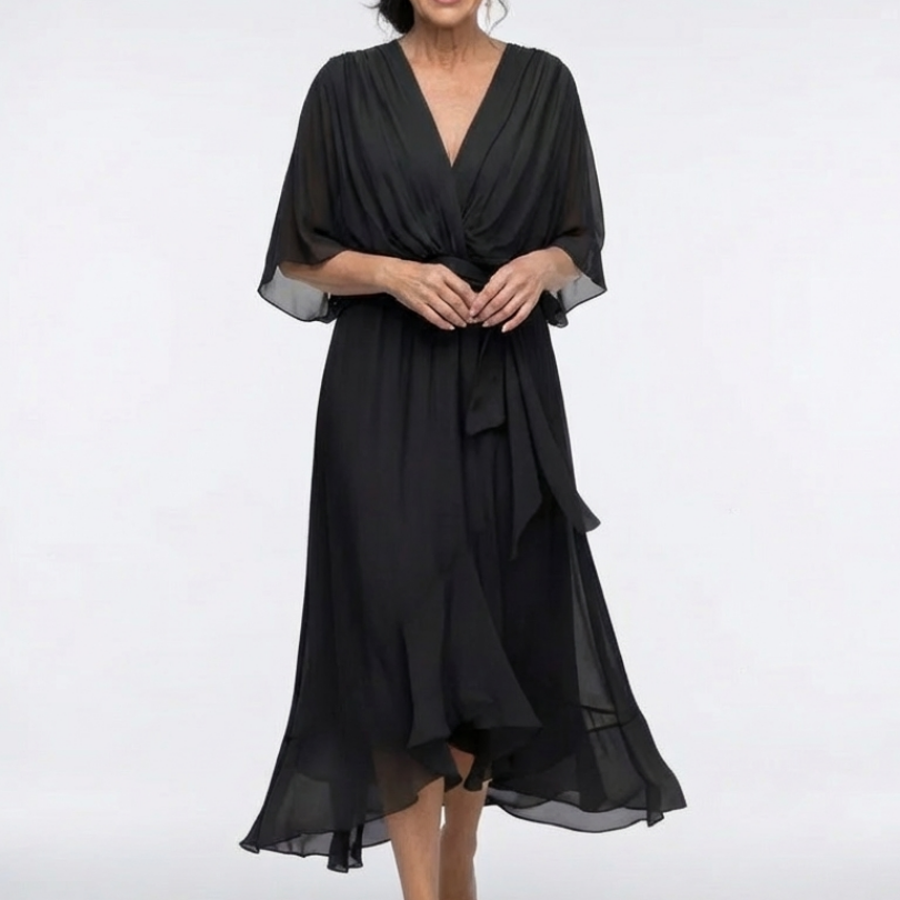 Elysia | V-Ausschnitt Drapiertes Taillenband Midi-Kleid