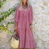 Arlette | Geometrisches Druck Midi-Kleid mit langen Ärmeln