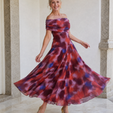 Violla | Off-Shoulder Aquarell-Druck Fließendes Midi-Kleid