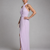 Vaelora | Kreuz-Halter Drapiertes Midi-Kleid mit Seitenschlitz