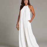 Sylvara | Plissierter Halterhals Weitbeiniger Entspannt Jumpsuit
