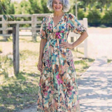 Eulalie | V-Ausschnitt Kurzarm Gerafftes Taillen Midi-Kleid