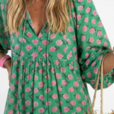 Fiora | Floral Print V-Ausschnitt Stufen Midi Kleid