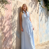 Virelia | Ärmelloser, kragenloser, fließender Jumpsuit mit weitem Bein
