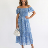 Odette | Off-Shoulder Blumen Smocked Midi Kleid