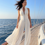 Zakira | Plissierter Halter-Neck Jumpsuit mit weitem Bein