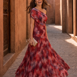 Zarephine | Maxikleid mit Wasserfarben-Print und einem Schulterträger