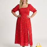 Delphine | Midi-Kleid mit quadratischem Ausschnitt und Blumenmuster