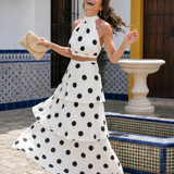 Lysa | Gepunktetes Haltertop und gestuftes Maxikleid-Set