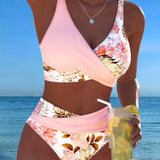 Clara | Bikini mit kontrastierendem Blumenmuster und Schlitz
