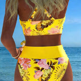 Clara | Bikini mit kontrastierendem Blumenmuster und Schlitz