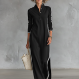 Weiches Maxi Kleid Knopfkragen