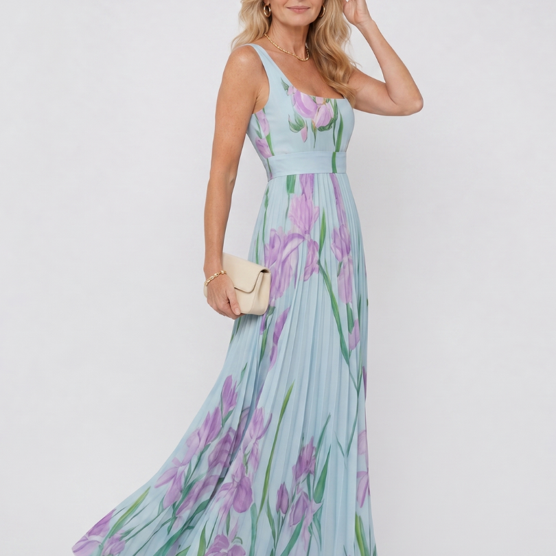 Ärmelloses Midi-Kleid mit Quadrat-Ausschnitt und eleganten Falten