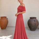 Valerinne | Off-Shoulder Drapiertes Oberteil Fließendes Maxikleid